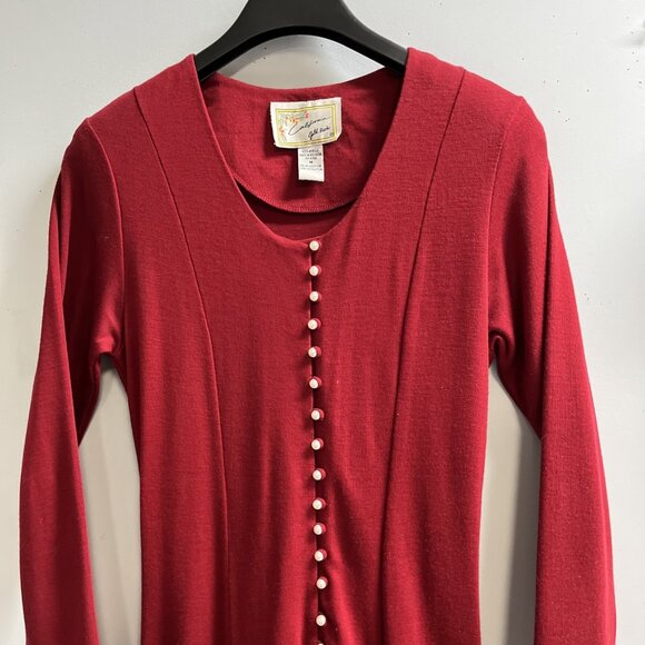 Vintage California Gold Rush Dress M Red Aline Pearl Button Maxi French Country - Picture 4 of 9